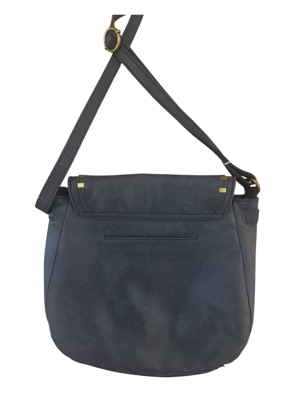 The Sak Serrano Leather Saddle Bag Navy Blue Gold Studs Tassel NWOT - Picture 4 of 5